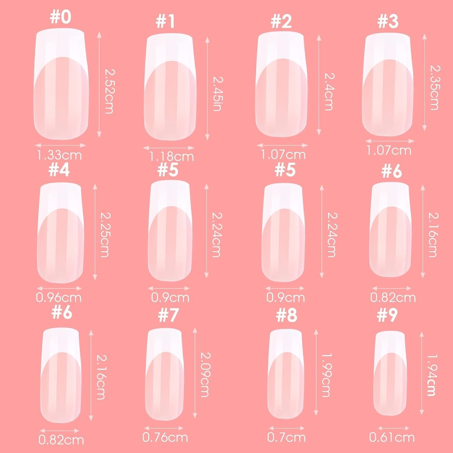 360pcs bouts d'ongles adhésifs pour ongles artificiels avec boîte de rangement et lime à ongles (rectangulaire)