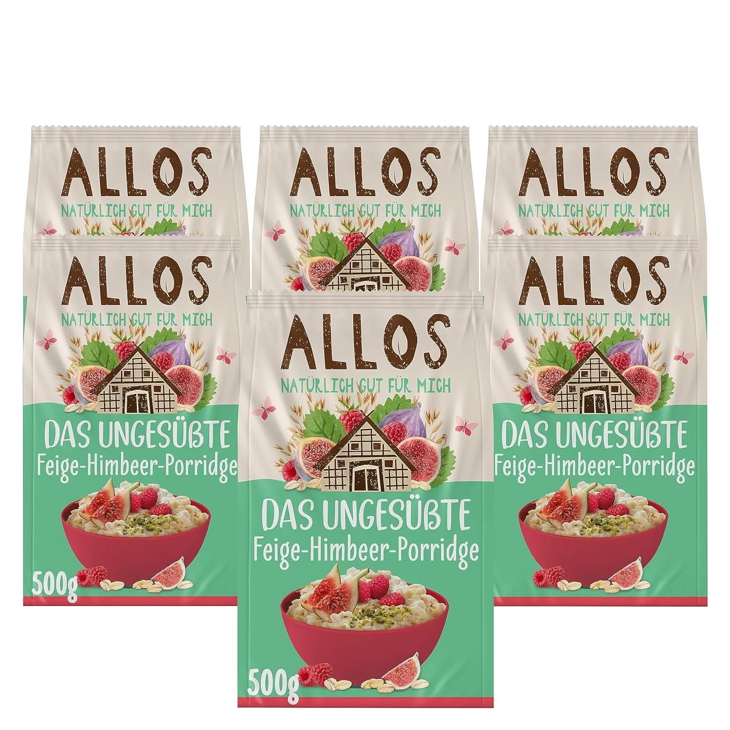Allos Bouillie de figues et framboises non sucrée, Coffret 6 x 500 grammes Céréales Naty Shop Bouillie de framboises aux figues