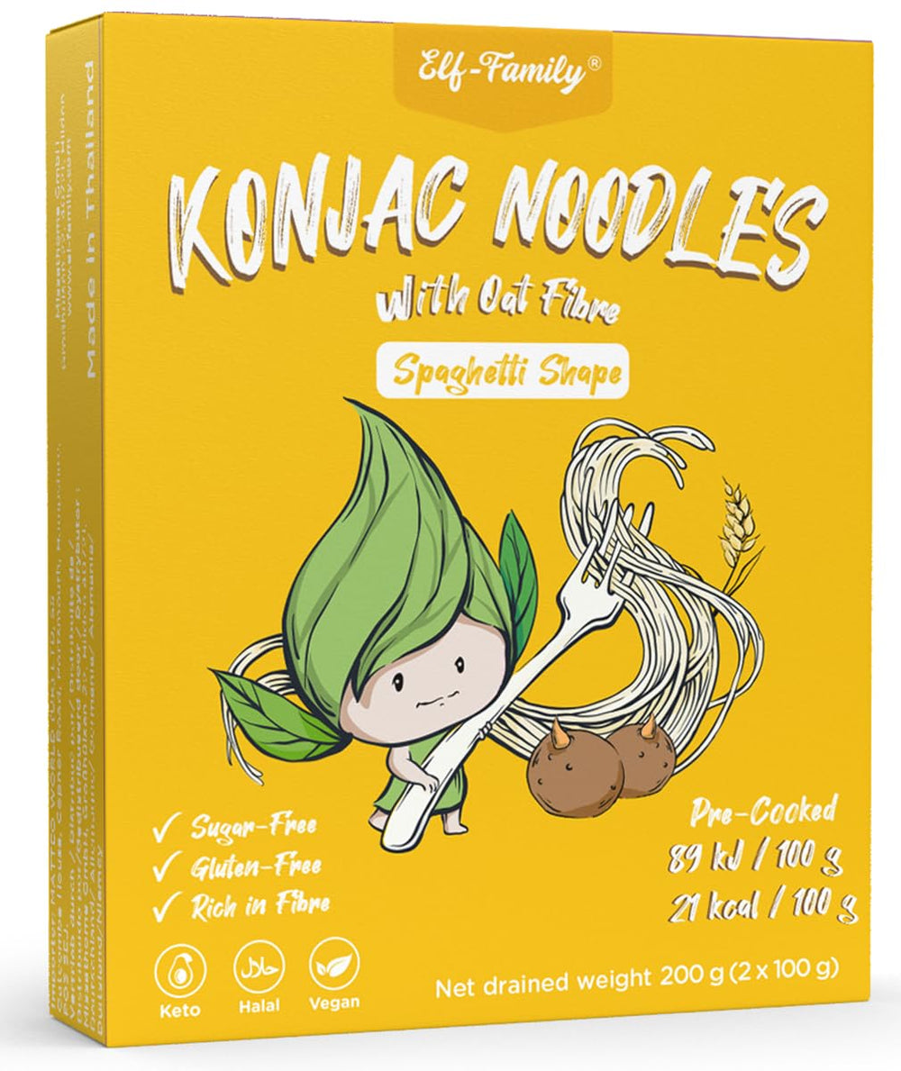 Nouilles Konjac de qualité supérieure de Thaïlande, végétaliennes, sans gluten – 240 g x paquet de 6 (12 paquets), nouilles Shirataki de la famille Elf, nouilles instantanées, pâtes/céto/faible teneur en glucides/faible teneur en calories/sans sucre – Spaghetti et fettuccine