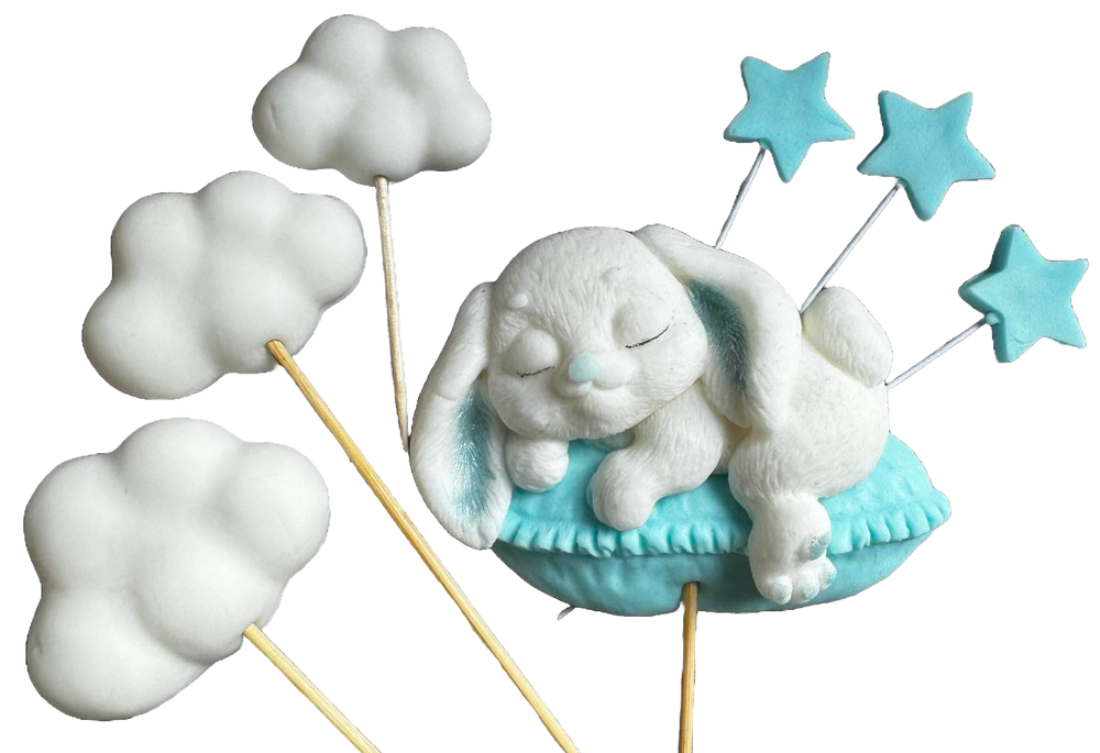 Set 7 decoratiuni comestibile din zahar, Iepuras Decoratiuni din Pasta de Zahar Naty Shop