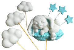 Set 7 decoratiuni comestibile din zahar, Iepuras Decoratiuni din Pasta de Zahar Naty Shop