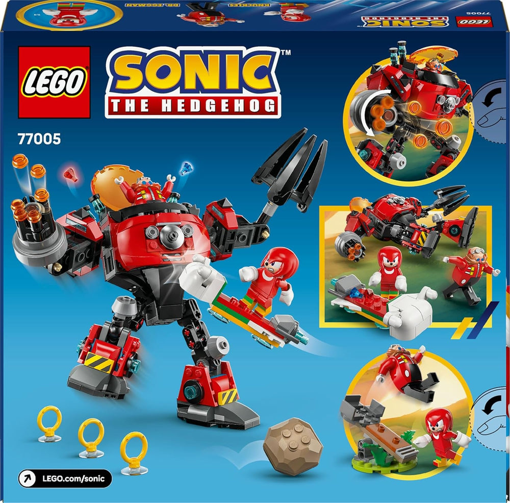 LEGO Sonic the Hedgehog Knuckles vs. Dr. Eggmans Egg Crusher Mech - Kreatives Spielzeug mit 2 Minifiguren, Ringe & Chaos Emeralds - Gamer Geschenk Jungen & Mädchen ab 8 Jahren - 77005