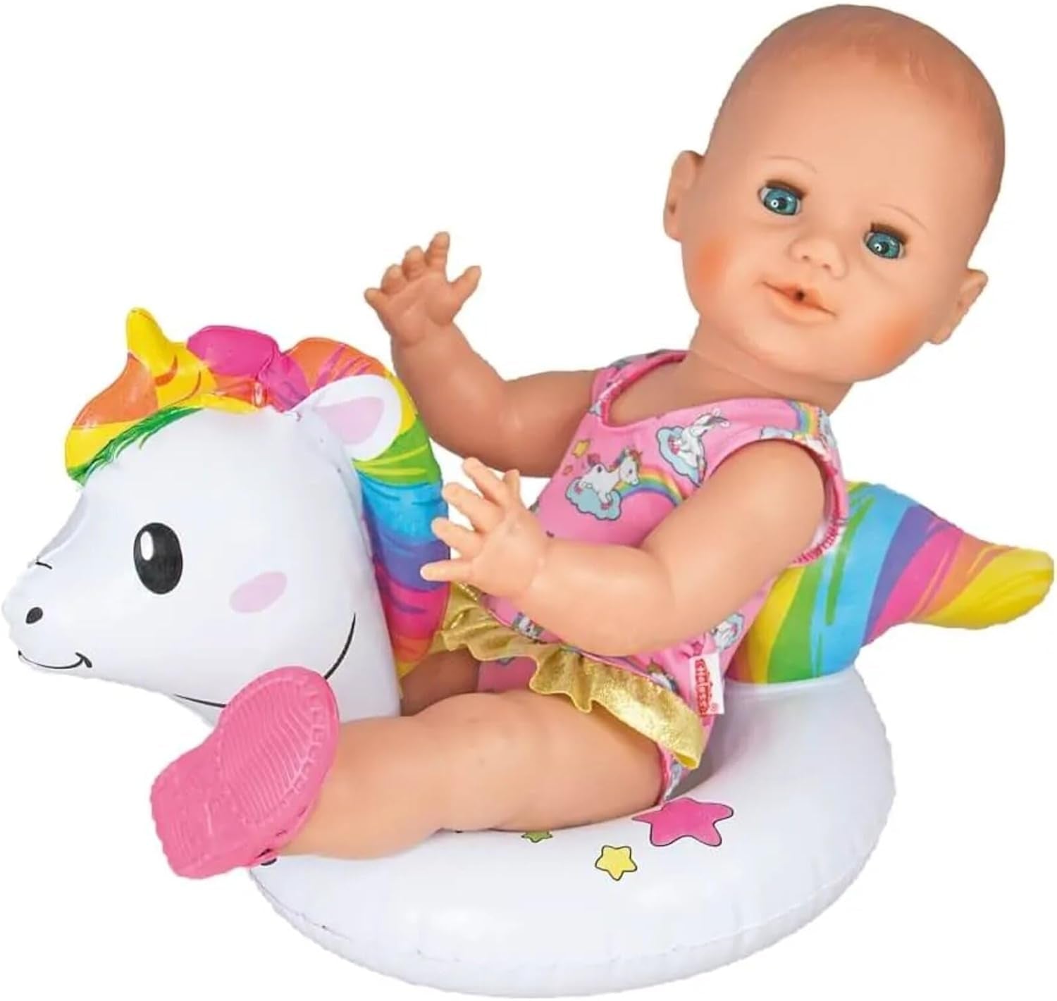 Heless 6601 - Schwimmring für Puppen Einhorn Henri, Größe 28-35 cm, für Badespaß im Pool, im See und der Badewanne