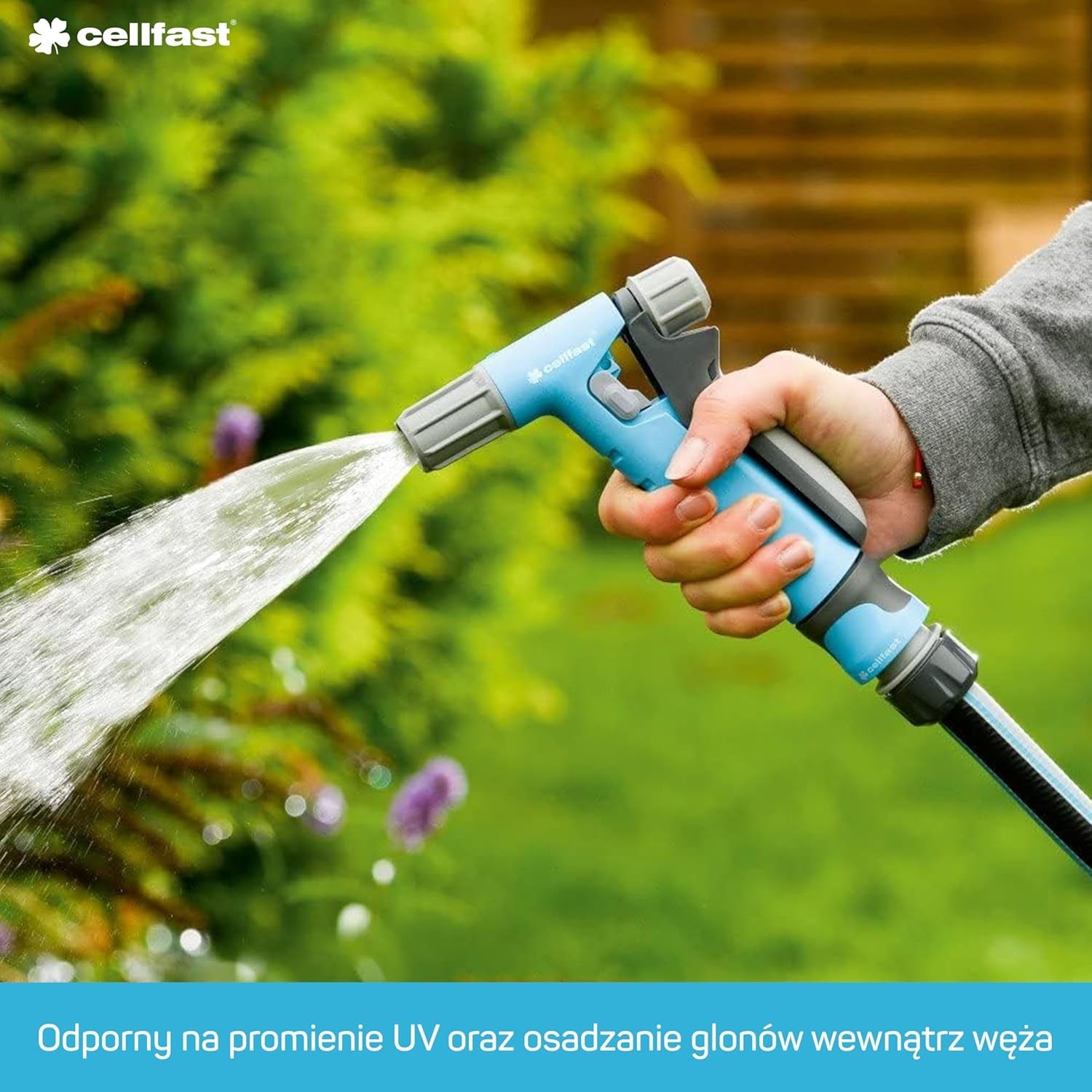 Set furtun de grădină Cellfast Ideal, robust, flexibil, cu 4 straturi, aspersor, rezistent la UV și alge, tehnologie Reach, 27 bar, -20/+60° pe termen scurt, 1/2 inch, 20 m