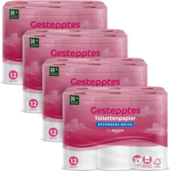 By Amazon Papier toilette matelassé 4 épaisseurs, extra doux, 48 rouleaux (12 rouleaux, lot de 4), 160 feuilles par rouleau, certifié Fsc