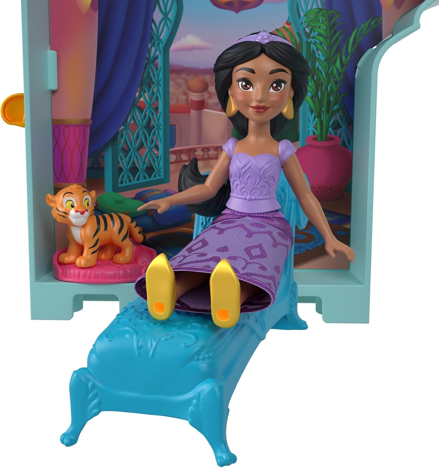 Jouet princesse Disney Mattel, maison de poupée château empilable de Jasmin avec petite poupée, 2 amis et 7 pièces, inspiré du film Disney, jouets de voyage et cadeaux pour enfants, HLW93 Papusi Naty Shop