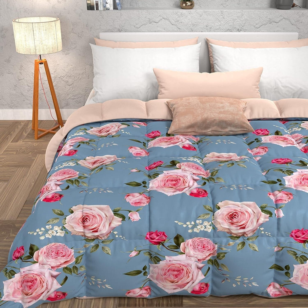 PETTI Artigiani Italiani - Plapumă de iarnă, Plapumă de iarnă, Plapumă simplă, Cu două fețe, Monocolor și imprimare digitală, 100% microfibră antialergică, Made in Italy Plapumi si pilote Naty Shop Flori 20 Albastru deschis Pat de o persoană