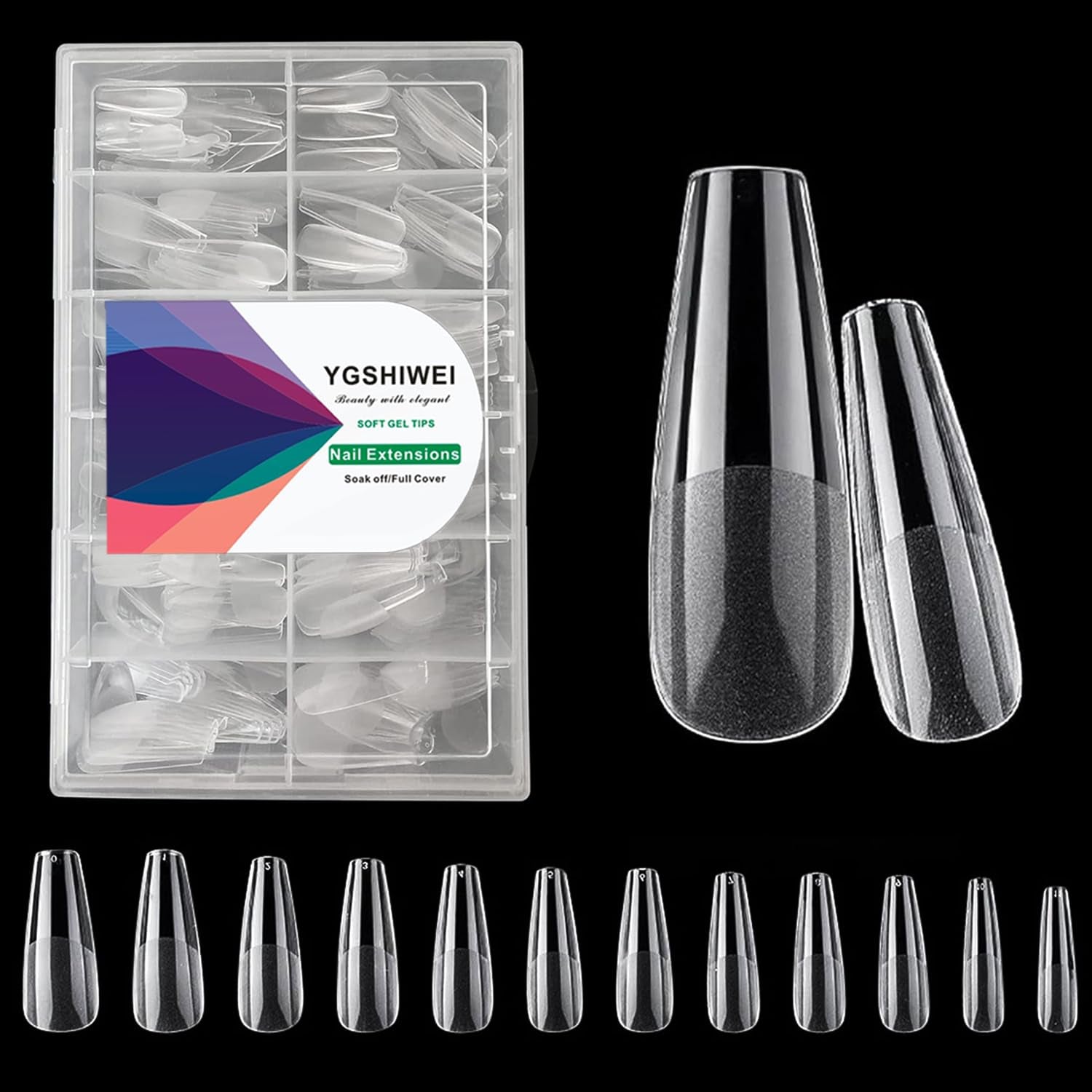 Lot de 504 faux ongles à couverture complète, 12 tailles, avec colle à ongles, ongles artificiels en acrylique avec boîte de rangement pour salons de manucure et bricolage à domicile (carré)