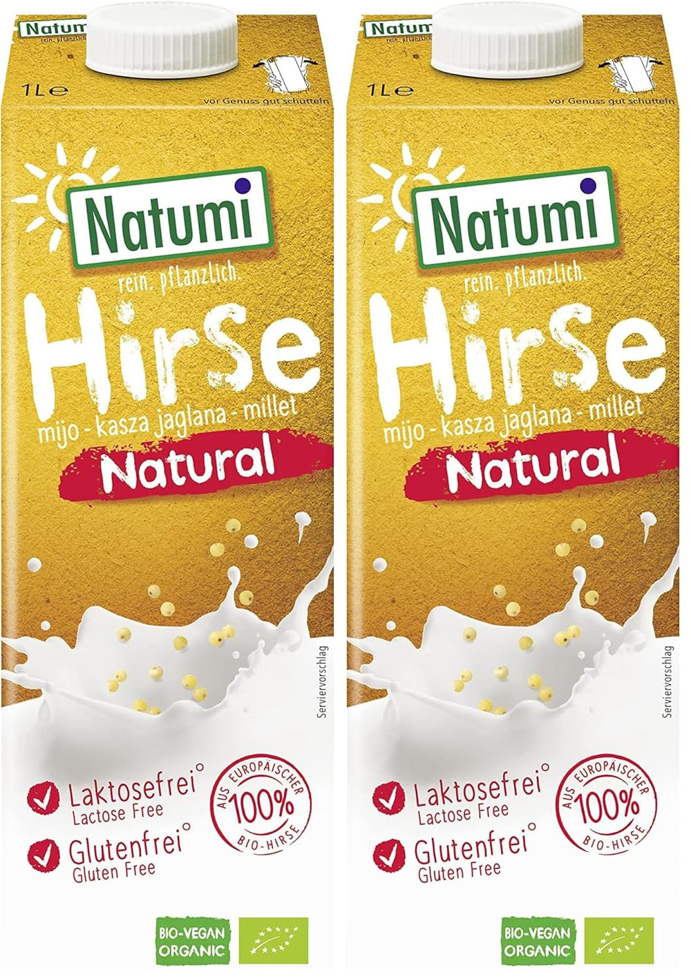Natumi Bio Hirsedrink Natur, 6 x 1L - Sans lactose, Vegan, Bio, Sans gluten, Milchfreie, Milchfreie Alternative