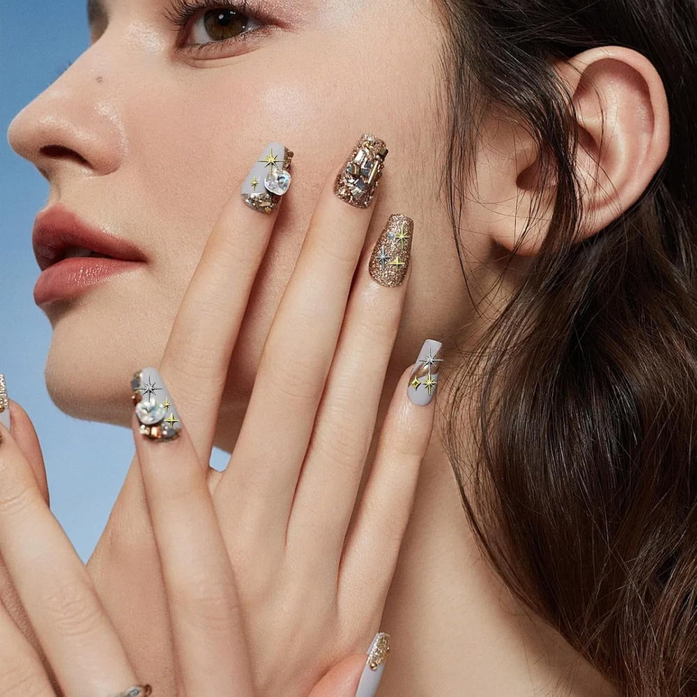 3400 pièces Goldene et Silberne Sternperlen, Goldene Nagelanhänger, Zubehör Für Nagelschmuck, Schöne Sternnagelanhänger Für Nägel, Nail Art Strass