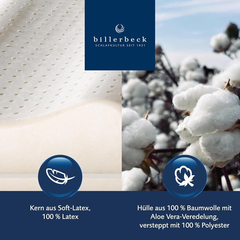 Billerbeck Pillow S20 Latex - Oreiller cervical en 40 X 80 Cm - Oreiller de soutien cervical avec âme en latex souple, oreillers standards Naty Shop blanc