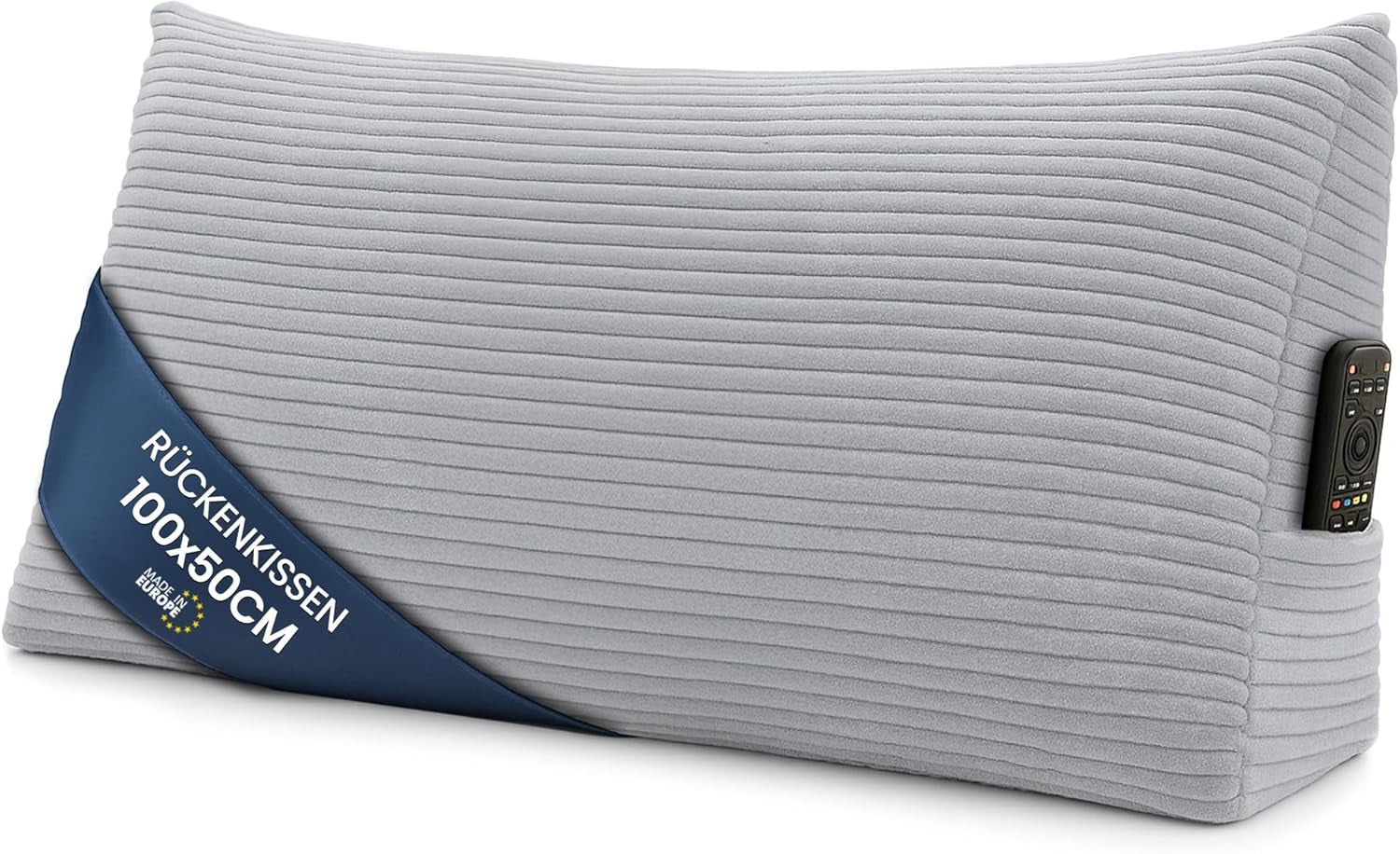 Pernă pană, pernă spătar, pernă din catifea reiată, lățime 70 cm - pernă de citit pentru pat, canapea și canapea, pernă canapea mare, pernă de perete, pernă canapea, pernă de citit, pernă suport pentru spătar, gri deschis