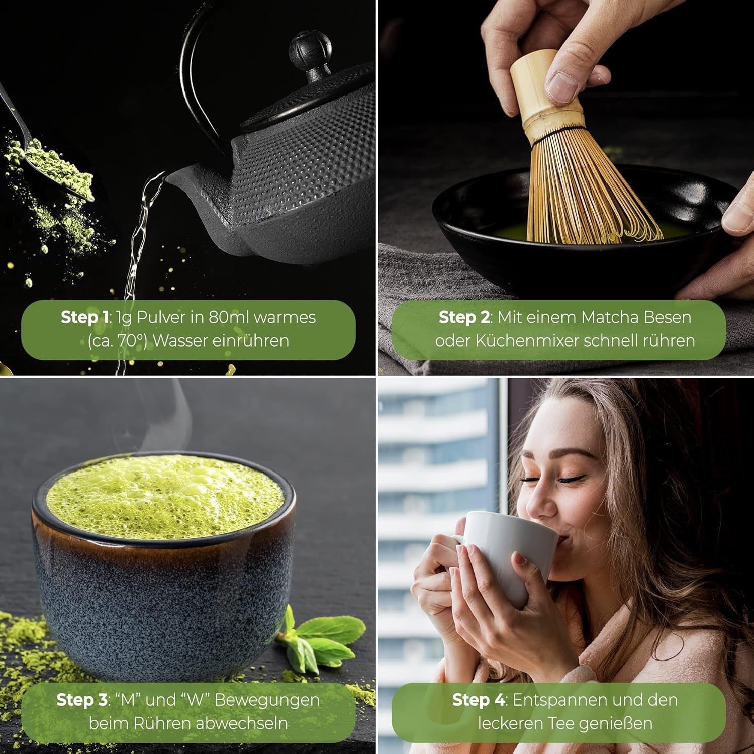 Uniqo Thé Matcha en poudre 200 g dans un emballage écologique rechargeable