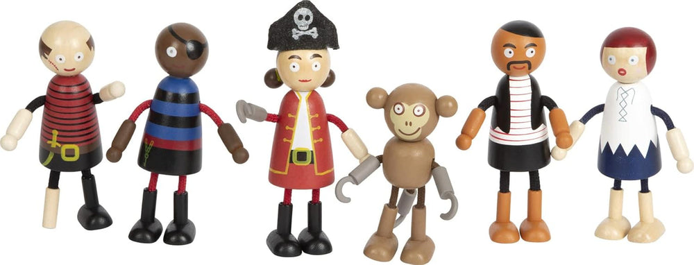 small foot Biegepuppen Piraten Figuren aus Holz, 5 Piraten und 1 Affe, detailreich und flexibel, ab 3 Jahren, 12412