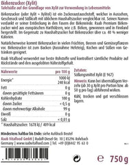 Raab Vitalfood Premium Birkenzucker, Xylit, Vegan, 1:1 Zucker-Alternative, Süßungsmittel, Zahnfreundlich, Vorratspack, 750 G Édulcorants Naty Shop