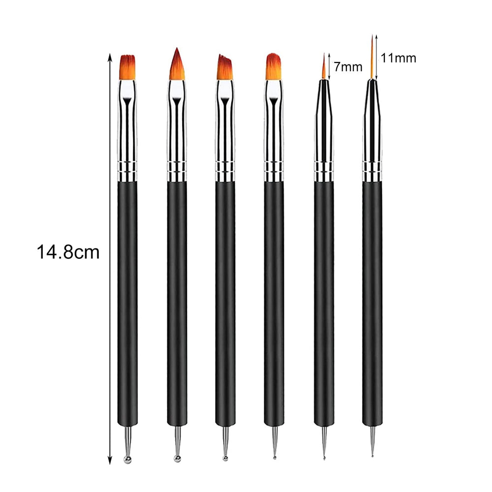 6 pièces Double-Ende Nagel Pinsel, Nageldesign Pinsel, Double-Ende Nail Art Pinsel Kit Professionnel Maniküre Werkzeuge Kit (Noir)