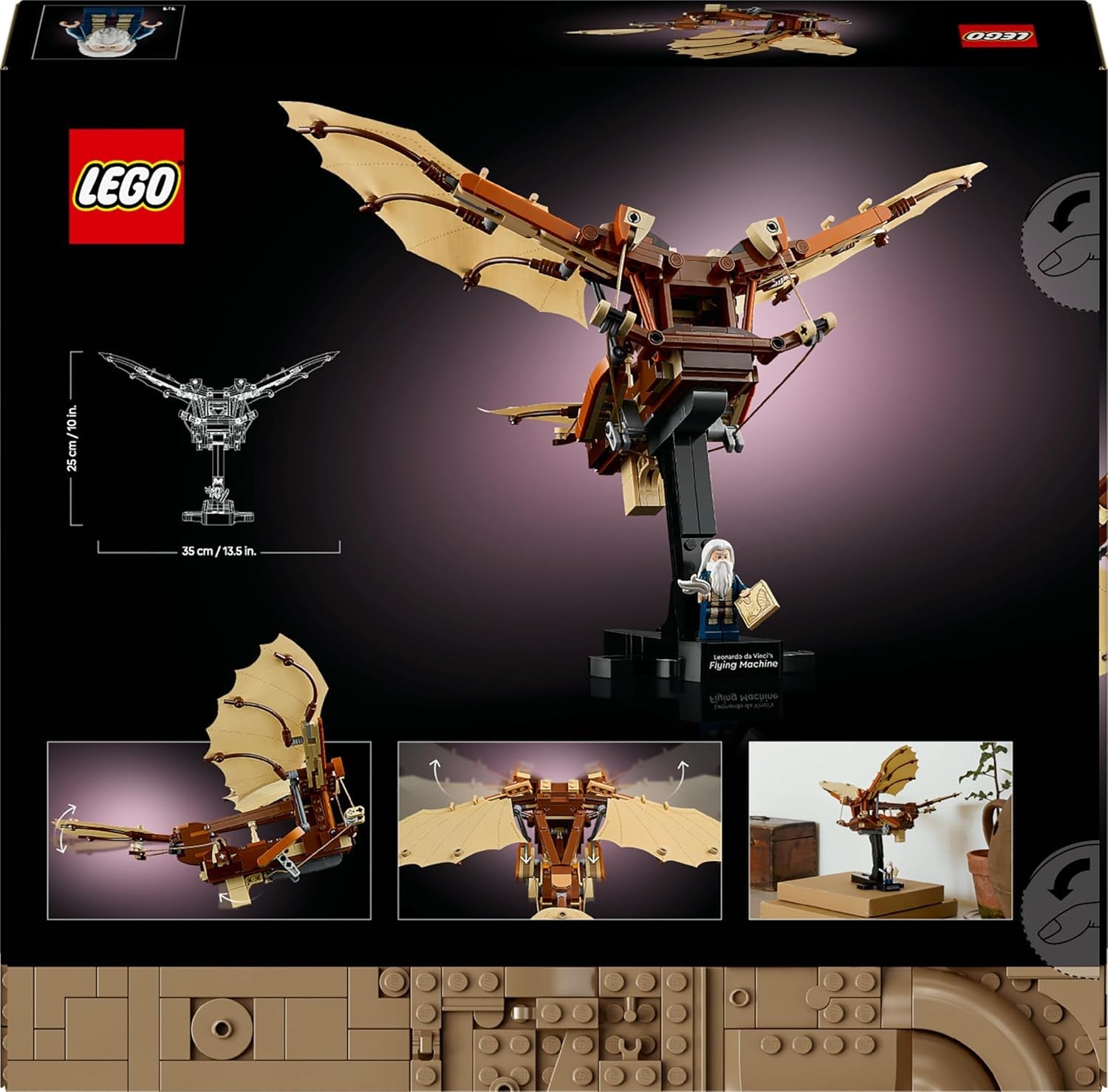 LEGO Icons Leonardo da Vincis Fluggerät mit schlagenden Flügeln - Inklusive Minifigur & Ständer - Bauset für Erwachsene - Deko-Set für Zuhause - Geschenkidee - 10363