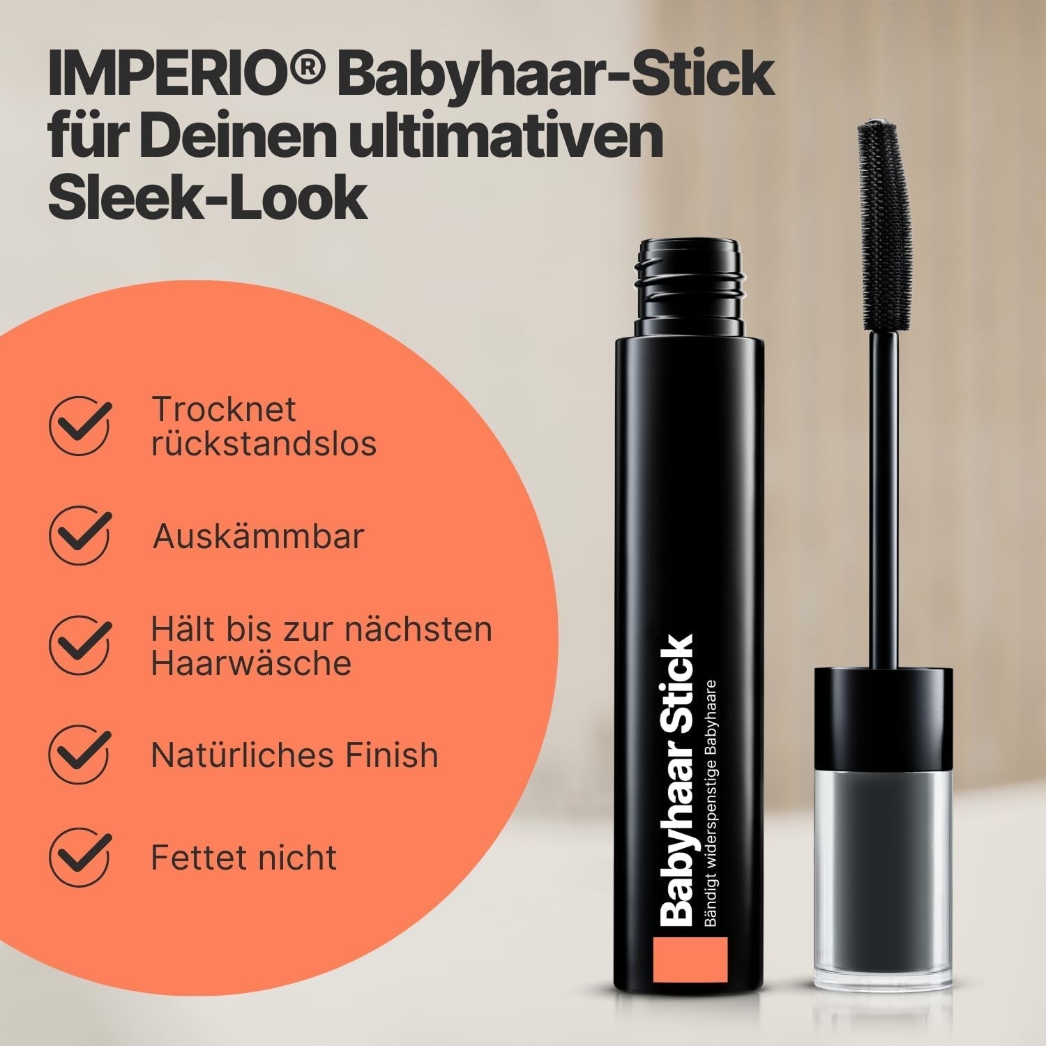 IMPERIO Hair Finishing Stick for Baby Hair - Mascara premium pour cheveux de bébé pour dompter les cheveux fins et cassés - 12 ml Teinture Transparente Naty Shop