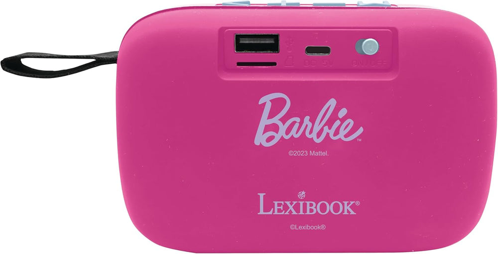 Lexibook Mattel Barbie - Enceinte Bluetooth portable, câbles, USB-C, carte SD/TF, haut-parleur Bluetooth, bleu/rosa, BT018BB