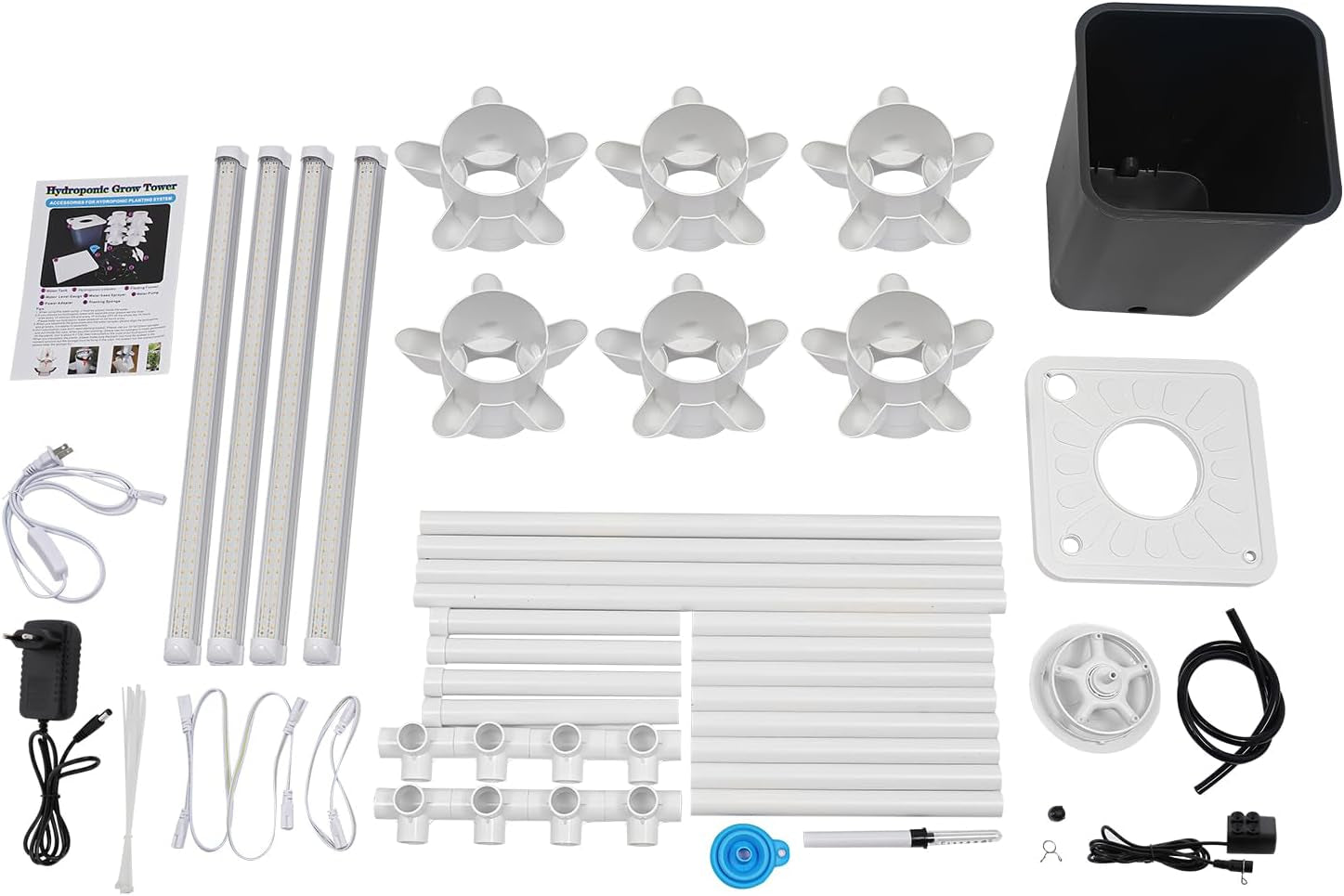 Kit de culture de tour hydroponique, 30 trous, 6 niveaux, tour de plantation sans sol, système hydroponique, tour aéroponique, jardin vertical, tour de fraises, système de culture hydroponique pour herbes, fruits et légumes (gris)