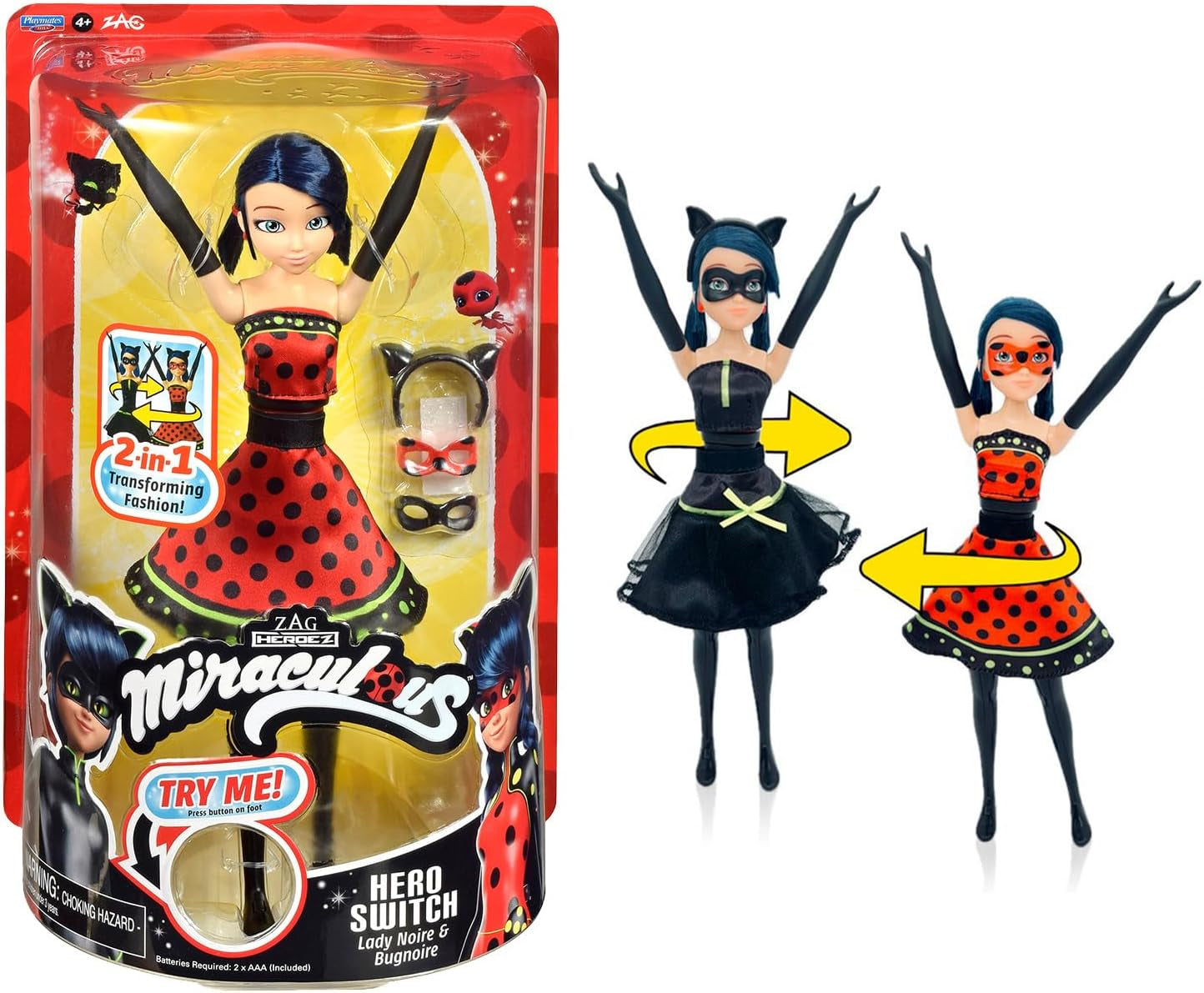 Bandai - Miraculous Ladybug - Poupée Marinette Changement de Couleur Surprise - Poupée Articulée Miraculous, 26 cm + 3 Surprises - Motif Aléatoire - P50390 Naty Shop Dolls Transforming Ladybug Doll