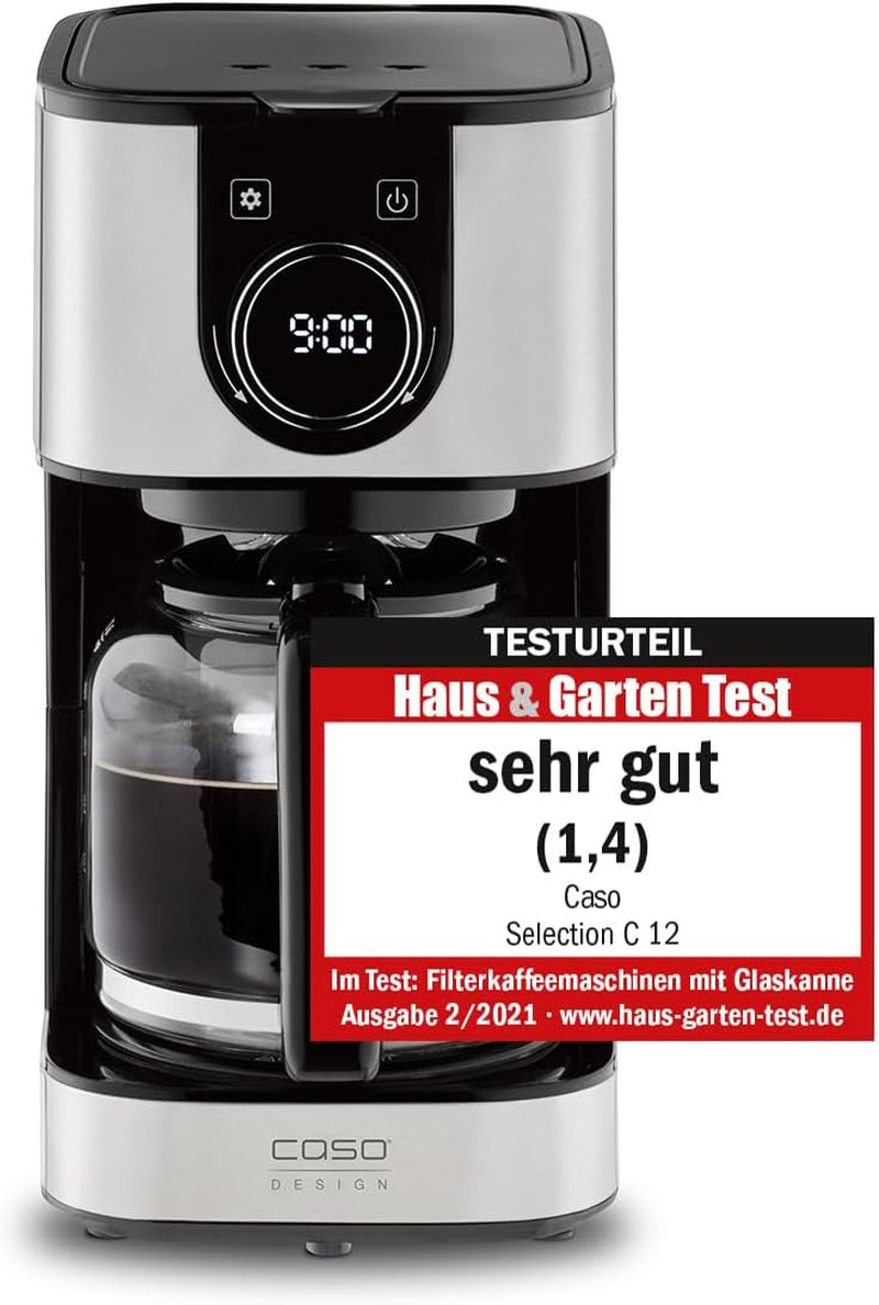 Cafetière CASO Selection C 10 Thermo Design – Boîtier en acier inoxydable, carafe isotherme 1,2 l (10 tasses), commandes tactiles et minuterie, fonction Aroma PLUS, filtre permanent, filtre anti-goutte