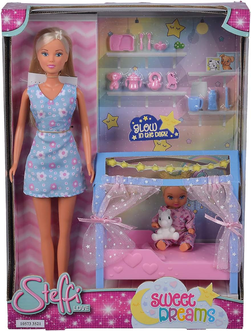 Simba Steffi Love Sweet Dreams / Jolie poupée et berceau / avec fonction qui brille dans le noir / 12 pièces / 29 cm / Pour les enfants à partir de 3 ans