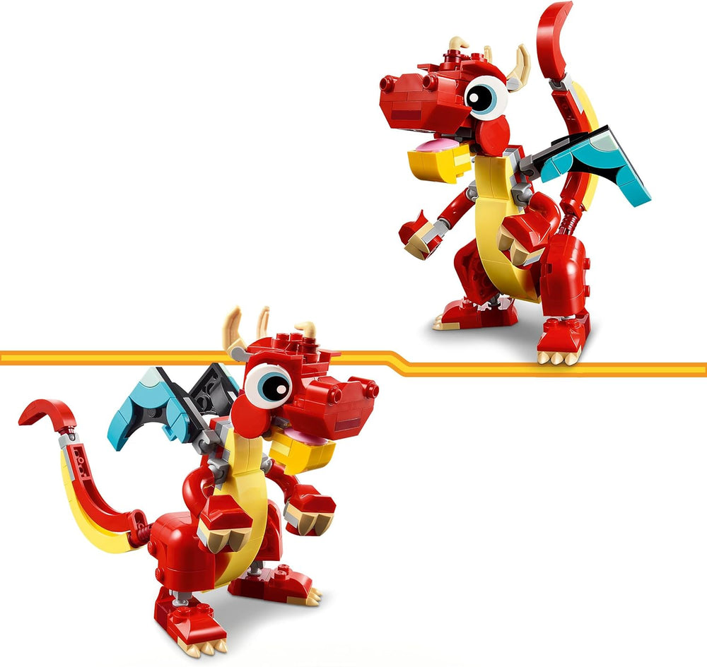 LEGO Creator 31145 Jouet dragon rouge 3 en 1 avec figurine de poisson et modèle d'oiseau phénix, ensemble de figurines d'animaux, cadeaux pour garçons, filles et enfants de 6 ans et plus 31145