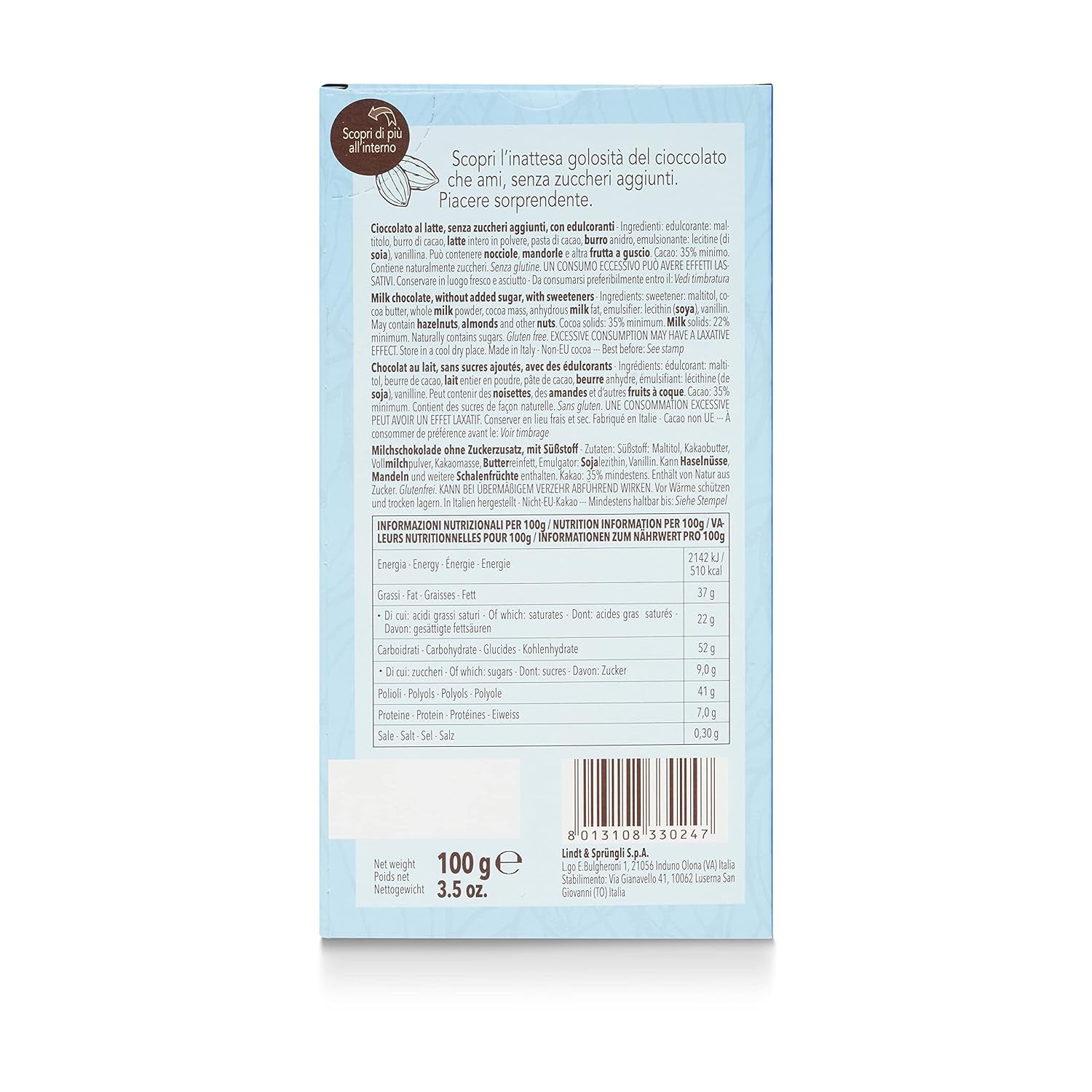 Barres au lactose, sans sucre ajouté, 100g