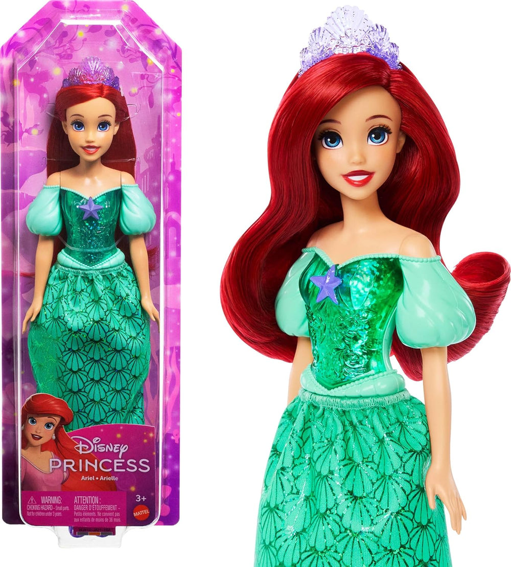 Mattel Disney Princess Ariel Poupée, cheveux longs, positionnables, chaussures et bandeau amovibles, cadeaux Disney, jouet pour 3 ans et plus, HLW10