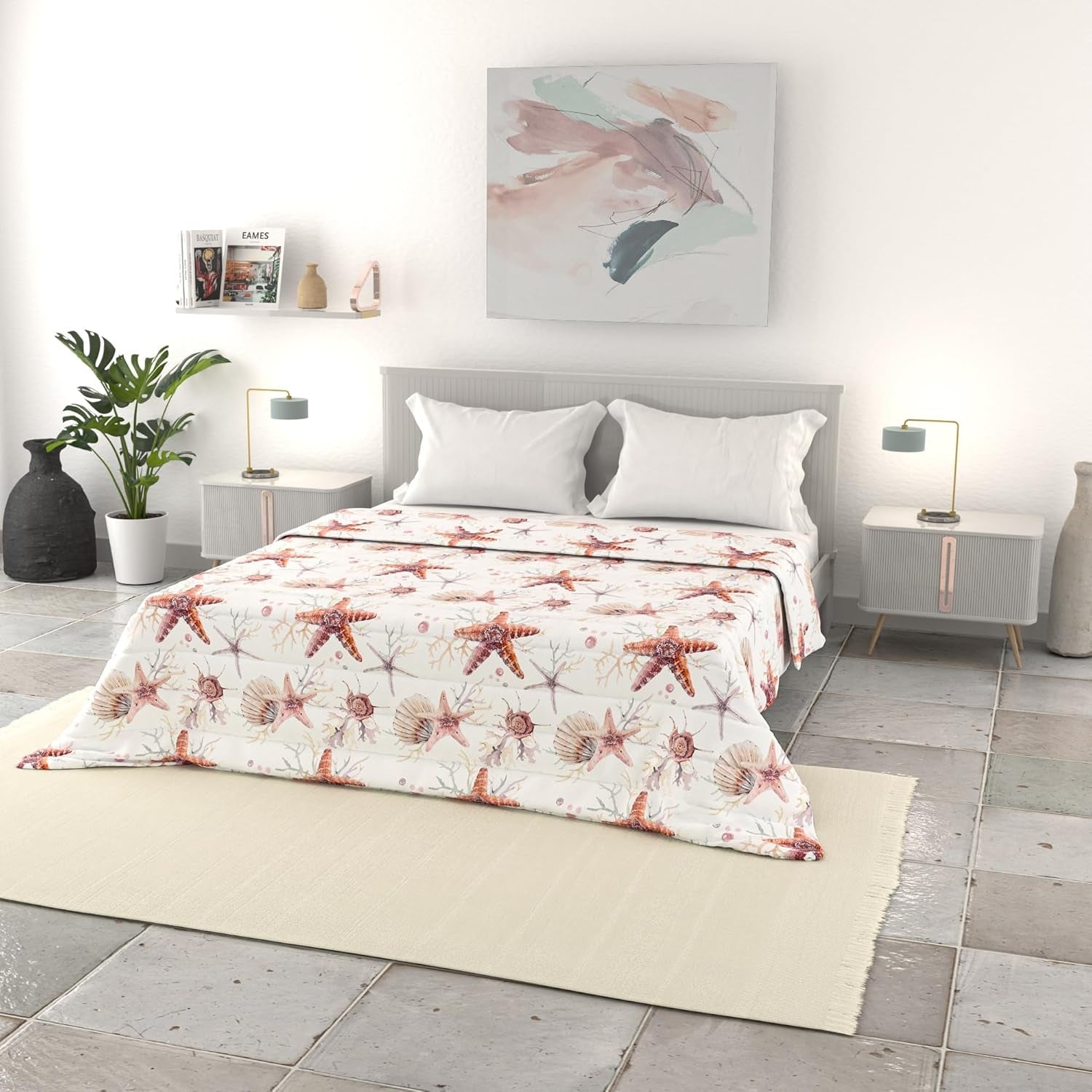 Linge de lit italien couette d'été basique, microfibre imprimée, 250X240Cm, cercle Quilts et couettes Naty Shop Starfish 250X240Cm