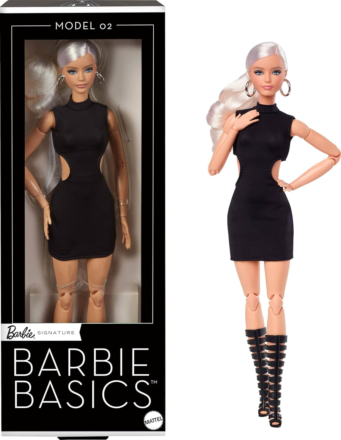 Barbie Basics Modèle 2 Poupée de collection avec cheveux blonds, mini robe noire et bottes de gladiateur, coupe universelle, corps mobile et tête interchangeable, JBH71 Naty Shop Dolls Titre par défaut