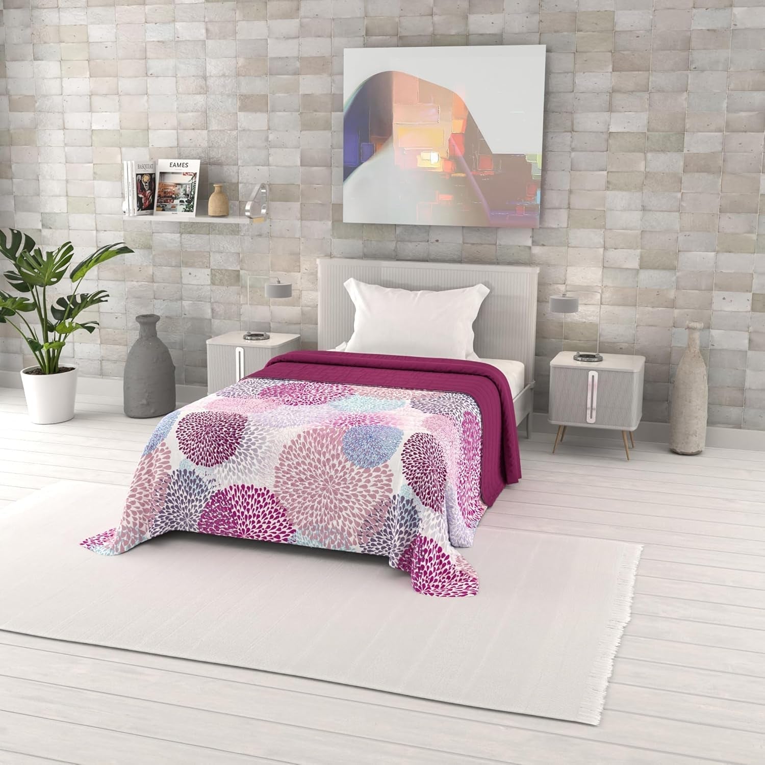 Couette d'été imprimée fantaisie, rembourrage en polyester, pétales, 260 x 270 cm.