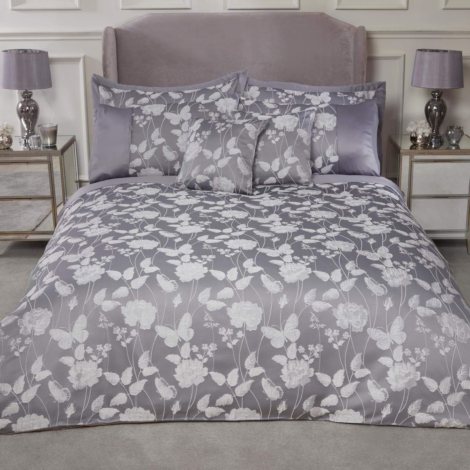 Emma Barclay Butterfly Meadow Couette pour lit King Size, 100 % polyester, crème Naty Shop Couettes et couettes Argenté Super King