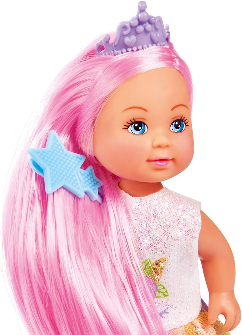 Simba Evi Love Rainbow Princess / Puppe als Regenbogenprinzessin mit Langen Haaren / 4 Haarclips und Bürste / 12cm / Für Kinder ab 3 Jahren, 105733505