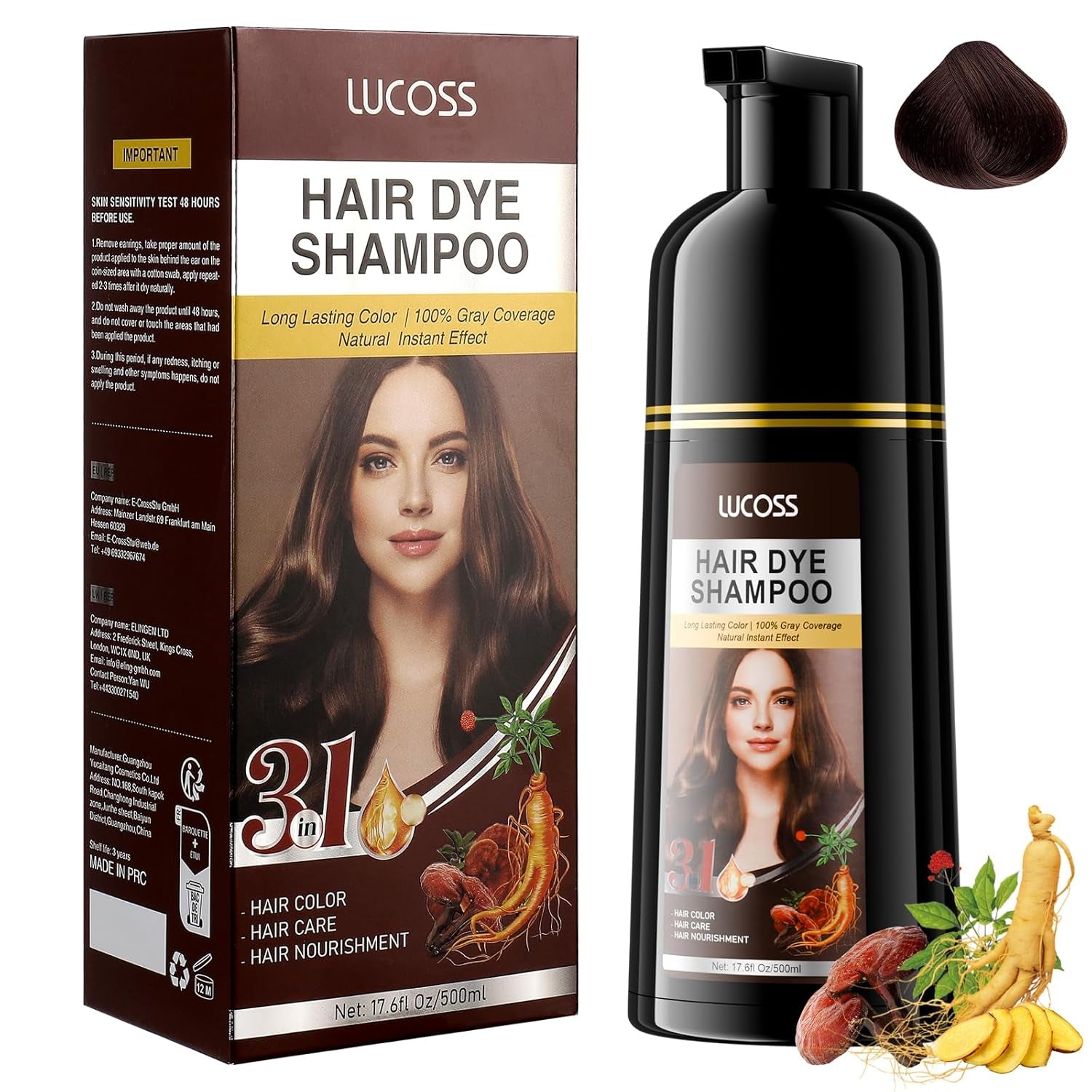 Shampoing Instantané Cheveux Noirs, Shampoing Coloration Naturelle, Couverture 100% Gris - Facile et Rapide, Coloration Semi Permanente pour Cheveux Noirs, Shampoing Coloration Cheveux Homme et Femme Naty Shop Coloration Cheveux Marron Foncé