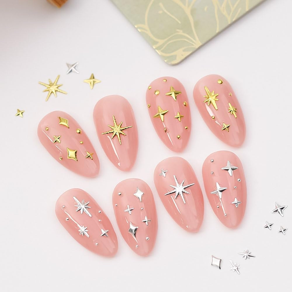 120 pièces breloques à ongles étoile or-argent étoile Y2K ongles breloques à ongles étoile en métal tailles mixtes vis à ongles étoile conception d'ongles Nail Art breloques étoiles 3D décoration d'ongles breloques à ongles accessoires pour ongles