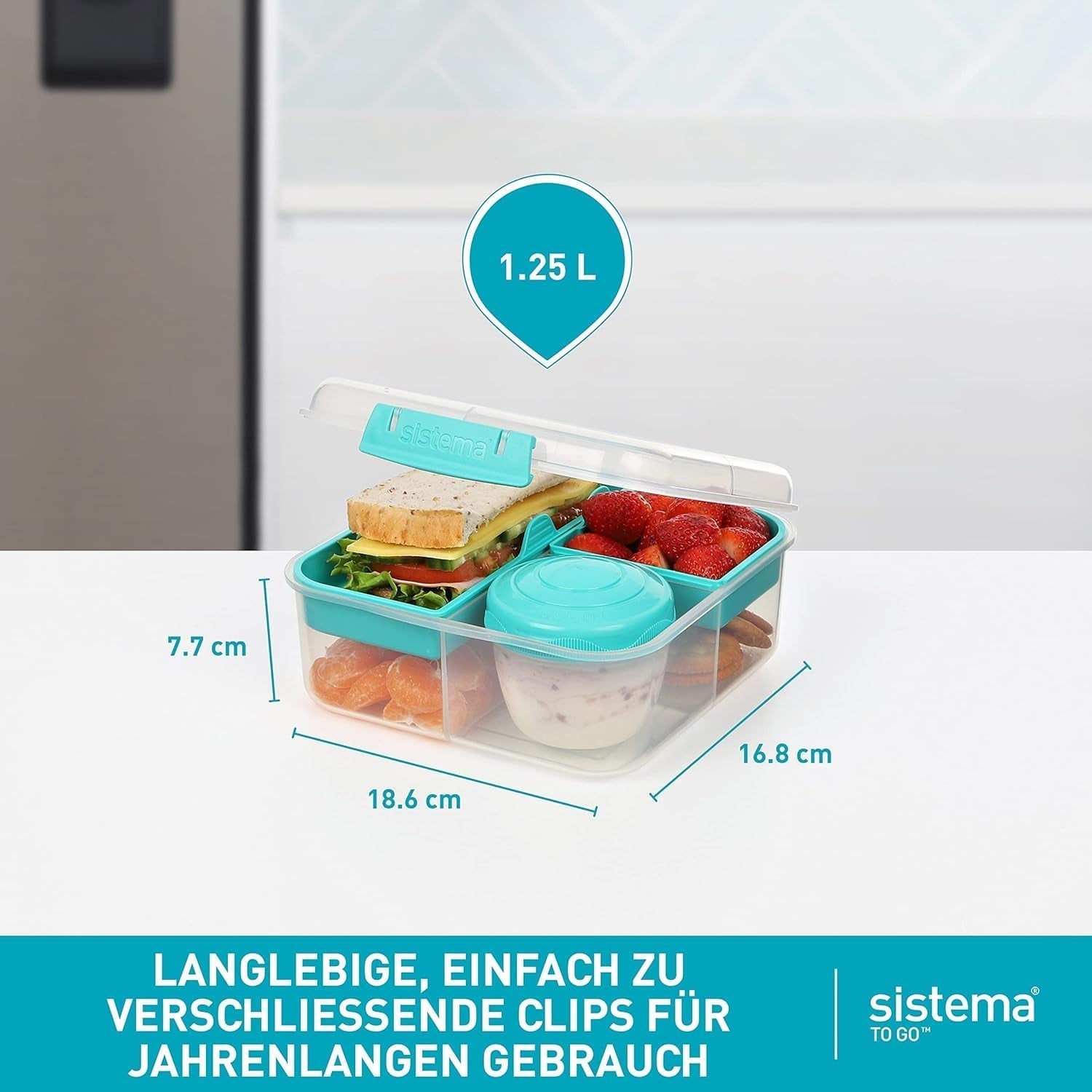 Bento Box TO GO système de boîte à lunch avec compartiments | Boîte à lunch 1,25 L avec pot de yaourt/fruits | pour enfants et adultes l | Minty Teal sans BPA [21685-8T], vert menthe Naty Shop boîtes de conservation alimentaire