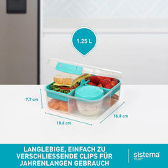 Bento Box TO GO système de boîte à lunch avec compartiments | Boîte à lunch 1,25 L avec pot de yaourt/fruits | pour enfants et adultes l | Minty Teal sans BPA [21685-8T], vert menthe Naty Shop boîtes de conservation alimentaire