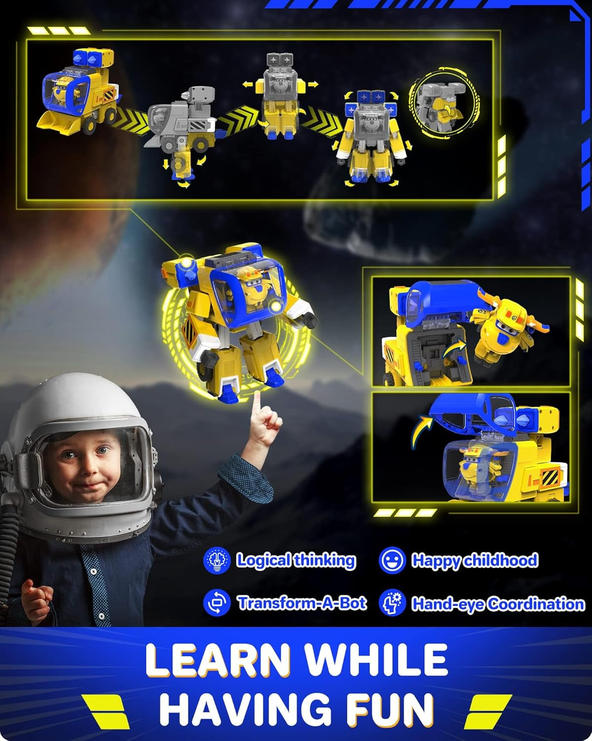 Super Wings EU750322 - Transformation du nouveau costume de robot Donnie, env. Grande figurine d'action de 23cm pour enfants, jouet Transformable, avion et Robot, figurines d'action jaunes, boutique Naty