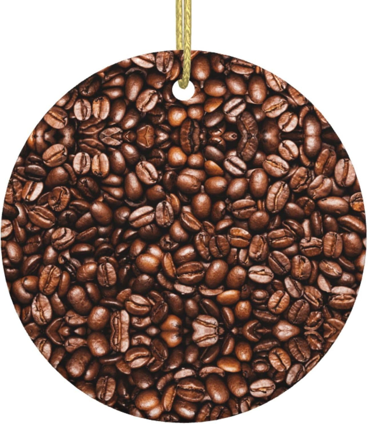 Grains de café torréfiés amusants, rond en céramique imprimé Double face avec ficelle dorée pour suspendre un décor festif pour la maison et le bureau