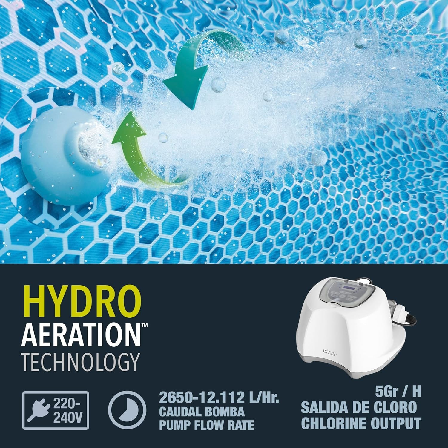 Intex 26668 - Système de filtration d'eau salée Krystal Clear pour pompe de filtration 2650-12112 L/h pour petites piscines jusqu'à 26500 L plastique blanc