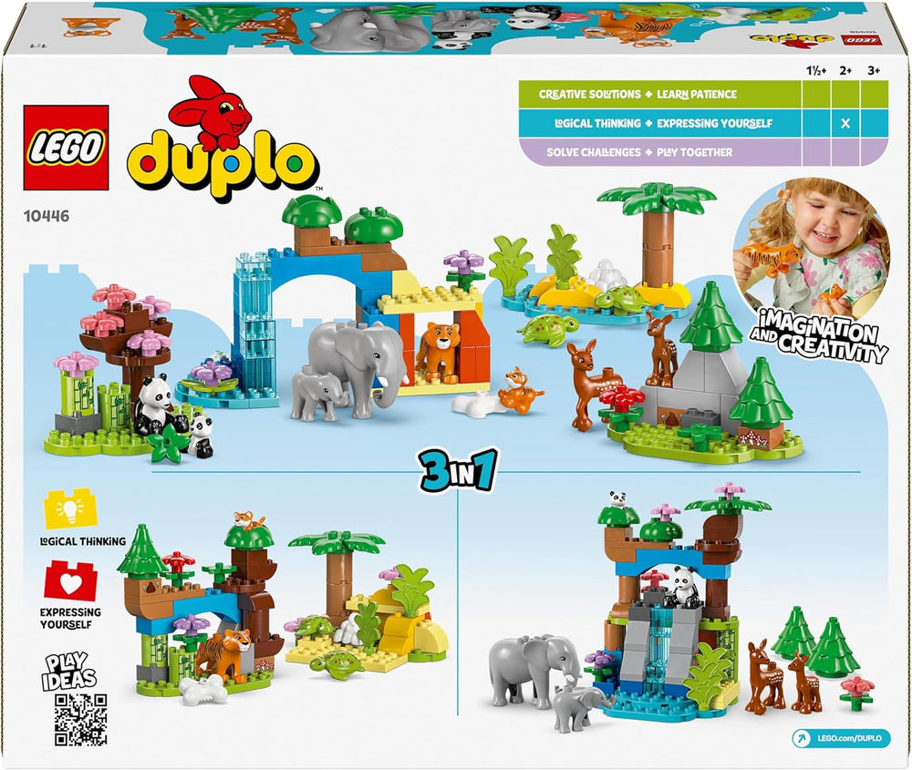 LEGO DUPLO Town Wild Animal Families 3 en 1, jouet éducatif pour tout-petits avec tortues, tigres, éléphants, cerfs, pandas, ensemble pour enfants d'âge préscolaire à partir de 2 ans, jouet de construction avec figurines d'animaux 10446 Jeux de construction Beuche den LEGO-Store