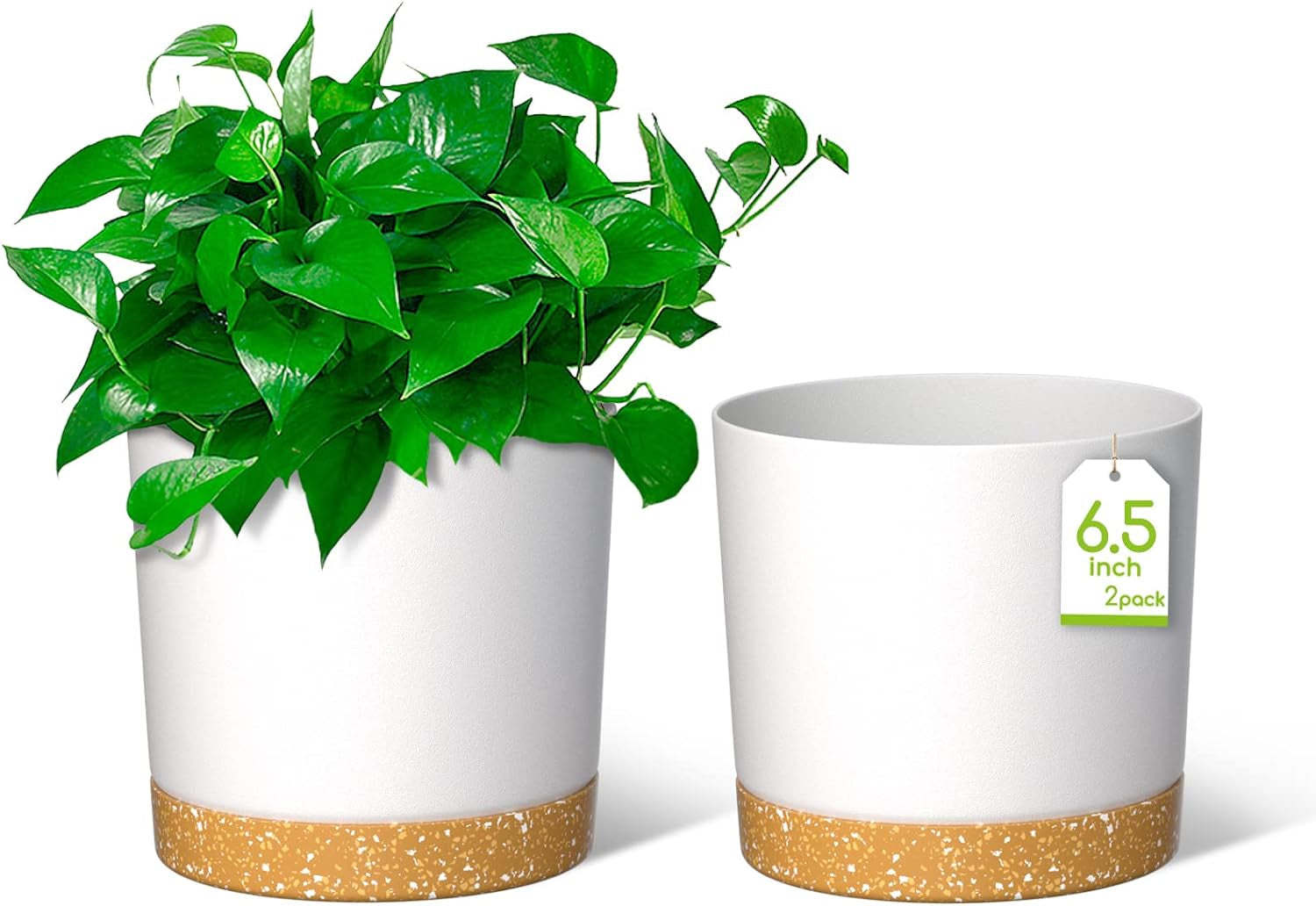 Ghiveci de flori ZMTECH cu diametrul de 25 cm pentru plante de apartament, ghivece de flori din plastic cu farfurie și găuri de drenaj, ghivece rotunde pentru plante de interior și exterior (set de 2, alb)