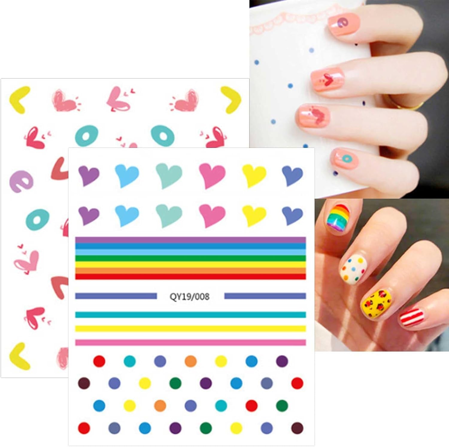 JMEOWIO Süße Nagelsticker Für Kinder 14 Blatt Nail Art Sticker Selbstklebend Nagelaufkleber Regenbogen Blumen Fruit Dekoration Nageldesign Zubehör