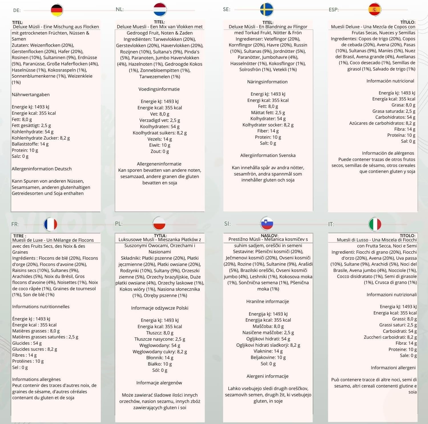 Muesli Deluxe Wholefood Earth - Un mélange de flocons avec des fruits secs, des noix et des graines 1 kg | Sans OGM | Riche en fibres