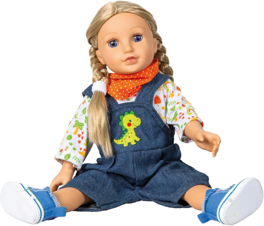 Heless 2115 - Bekleidungs-Set für Puppen im Dino-Design, 3 teilig mit Latzhose, T-Shirt und Halstuch, Größe 35 - 45 cm
