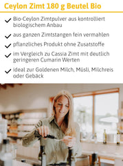 - BIO Ceylan Zimt | Ceylan Zimtpulver aus contrôle biologique Anbau | Zimtpulver fein vermahlen aus ganzen Zimtstangen. Idéal pour Muesli, Milchreis, Gebäck uvm. | Contenu : 180 g