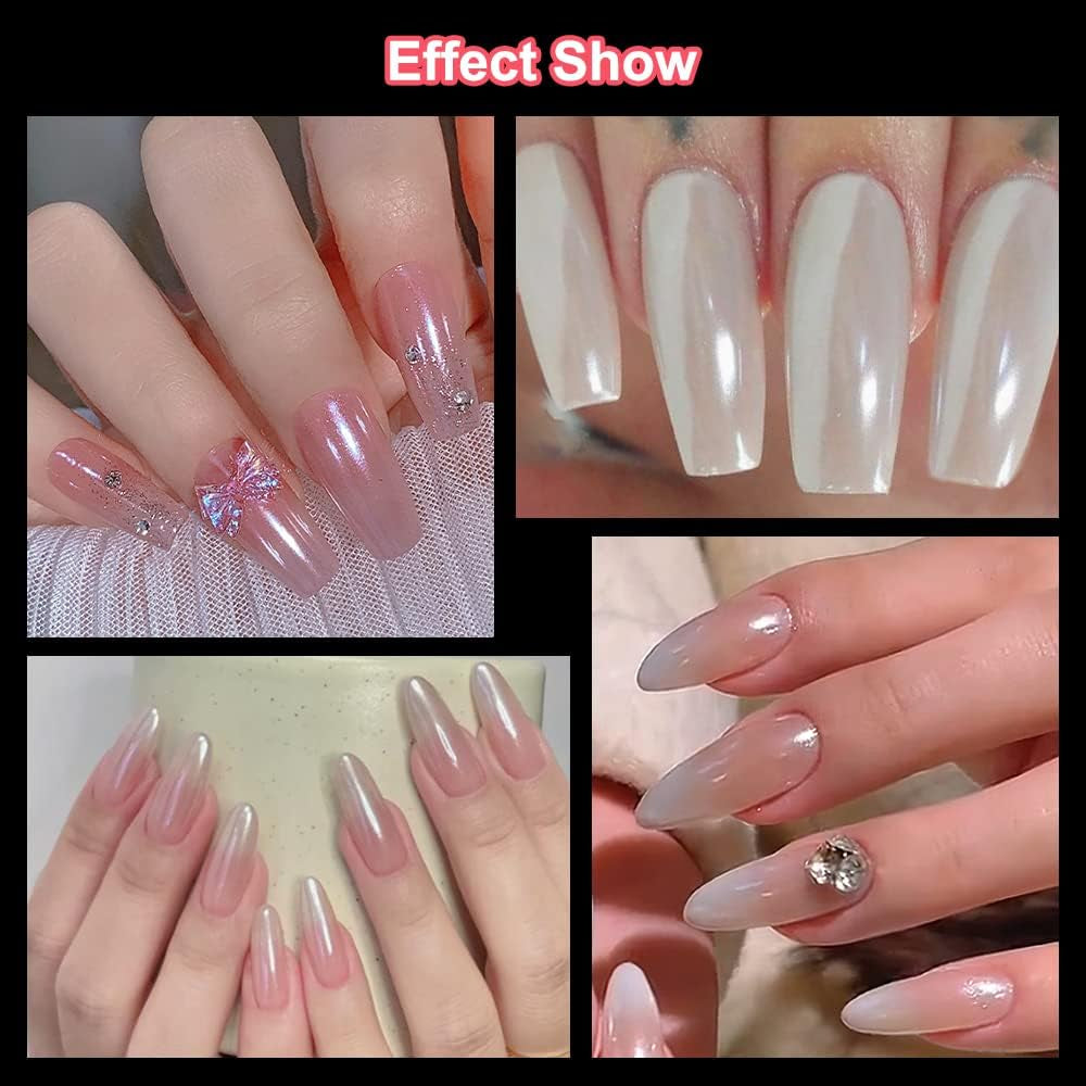 2 Schachteln Weiße Perle Chrom Nagelpuder - Transparent Aurora Ice Shimmer Chrome Pigment Pulver pour ongles, Glazed Donut Glitzerpuder Nails Spiegeleffekt-Glitter Nagelkunst-Pulver pour bricolage-salon