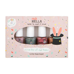 Miss Nella Magic Collection Lot de 4 vernis à ongles pailletés : rose, rouge, or et bleu, vernis à ongles amovible spécial enfants, non toxique, à base d'eau, sans odeur